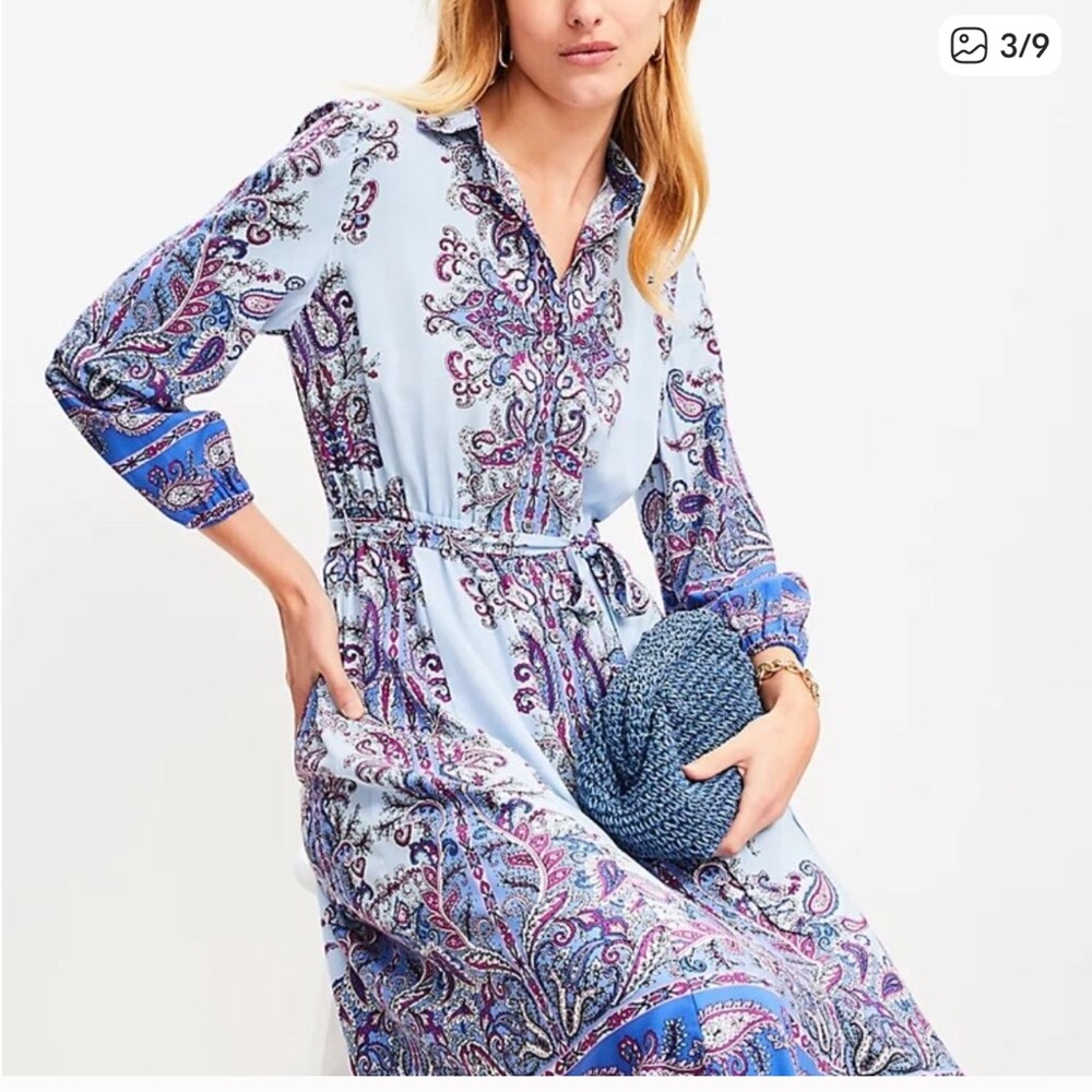 NWT LOFT Long Sleeve Paisley shirtdress